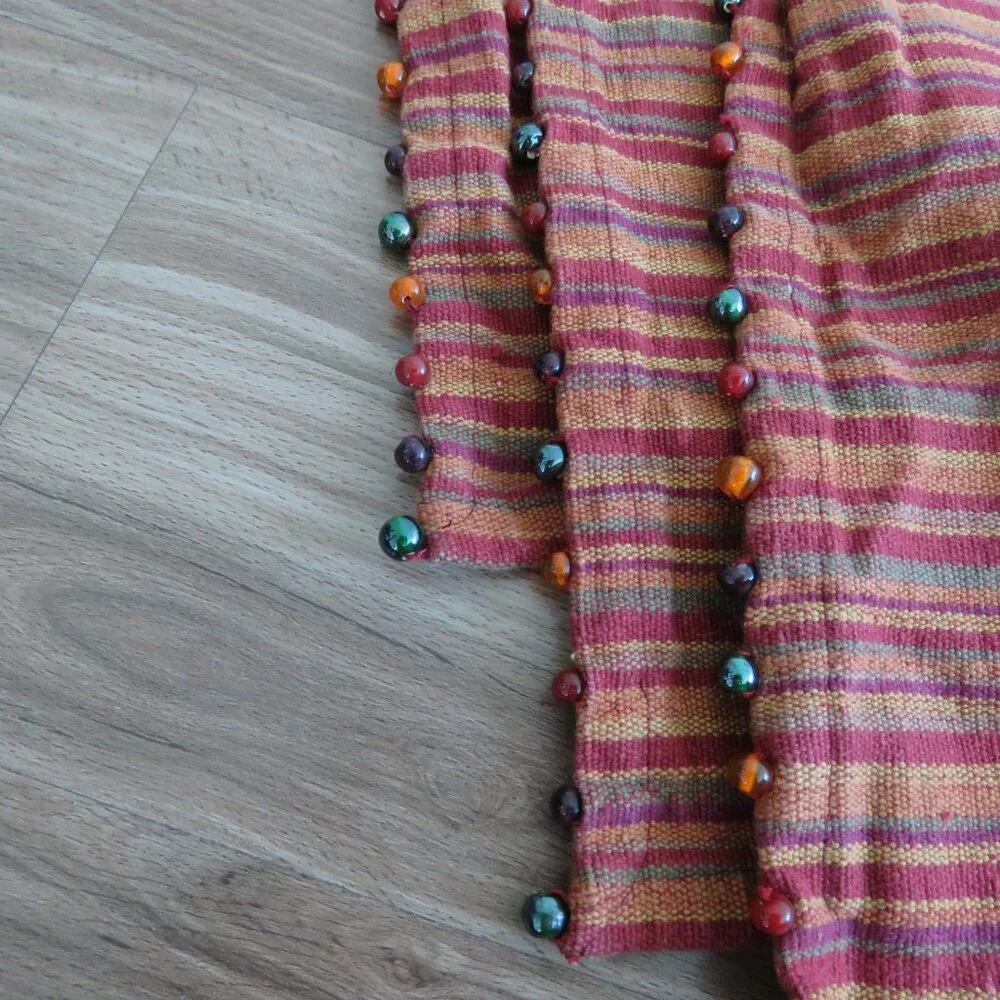 VINTAGE PIER 1 IMPORTS Cotton Woven Multicolor Stripe Beaded Placemats Boho X6
